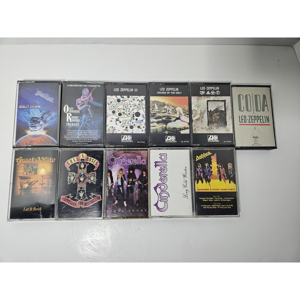 Hard Rock Heavy Metal Cassette Tape Lot of 11 Led Zeppelin Guns N Roses Vintage